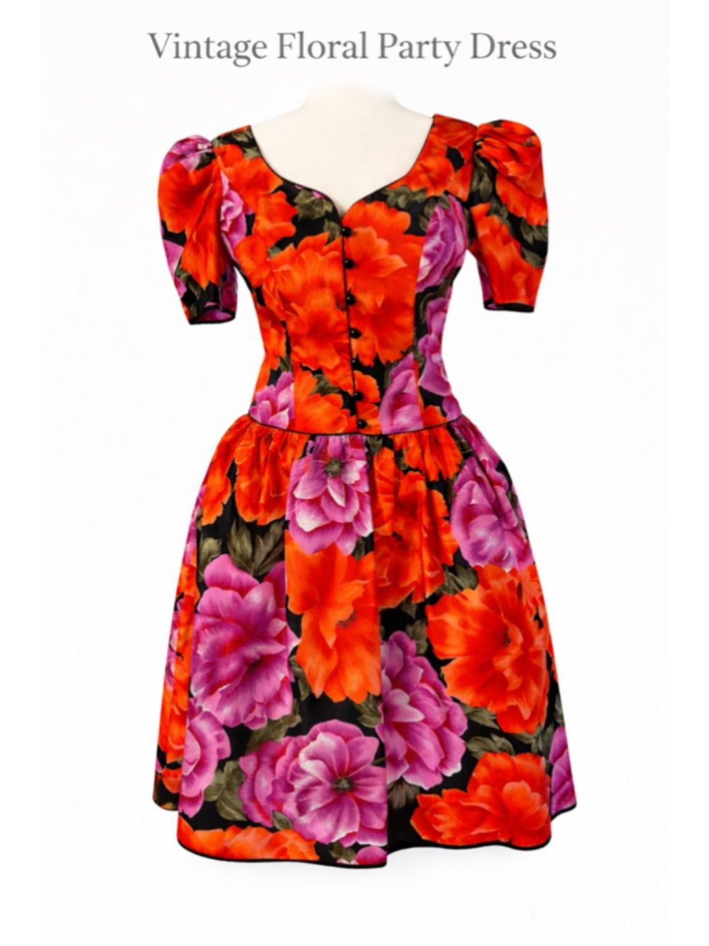 Vintage 80s Floral Fit & Flare Dress Size 10